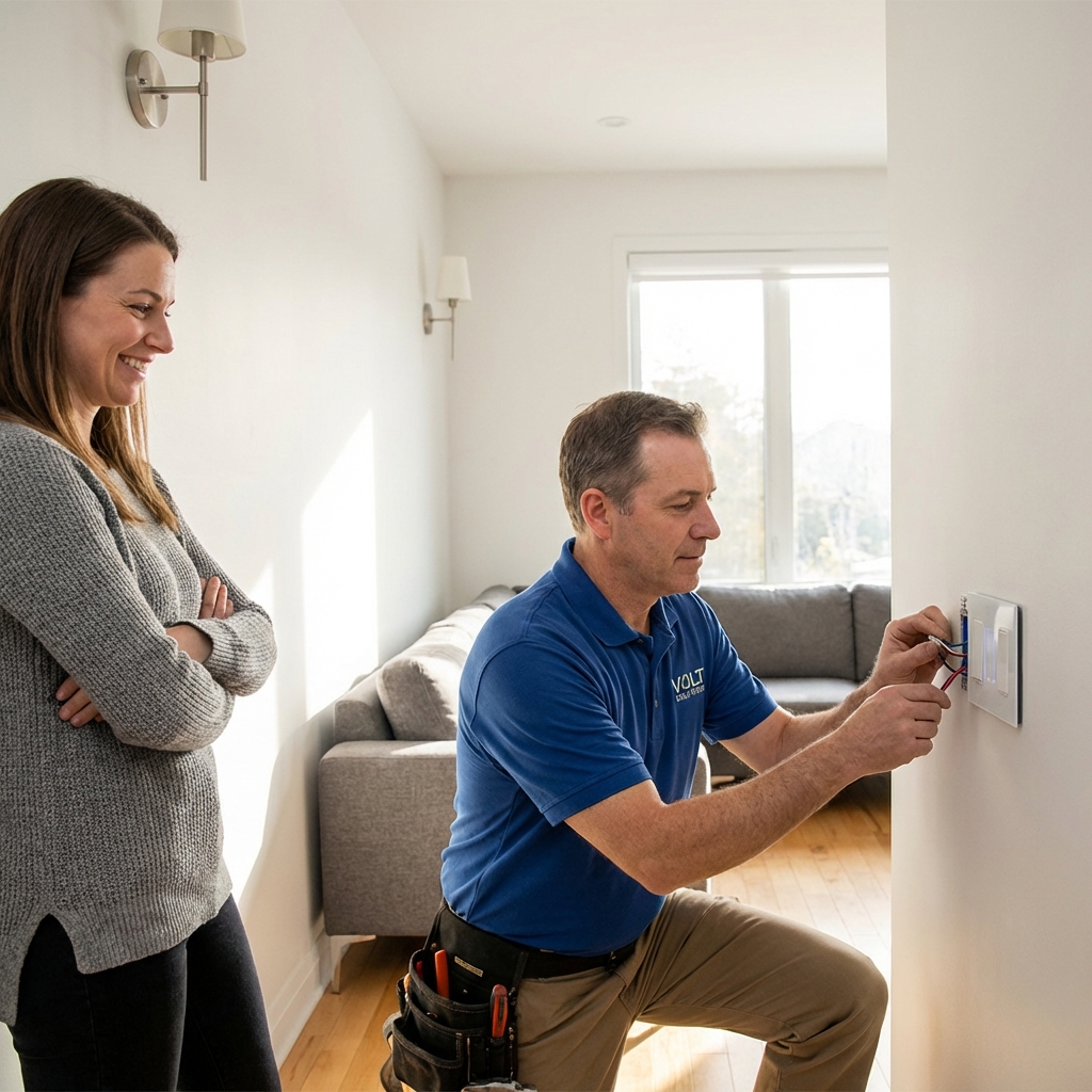 Domestic electrician installing smart switch in Peterborough home