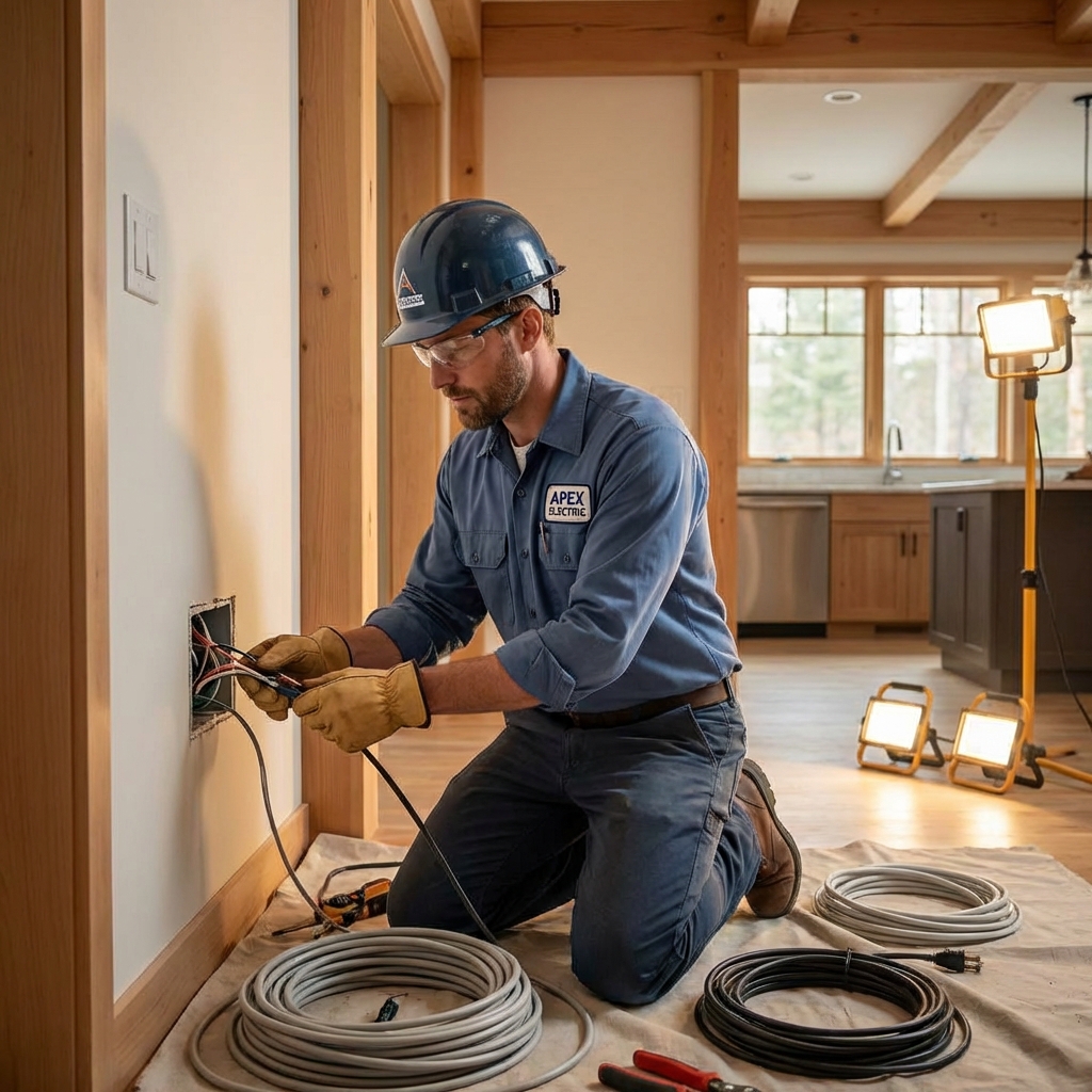 Professional electrician installing wiring in Peterborough home